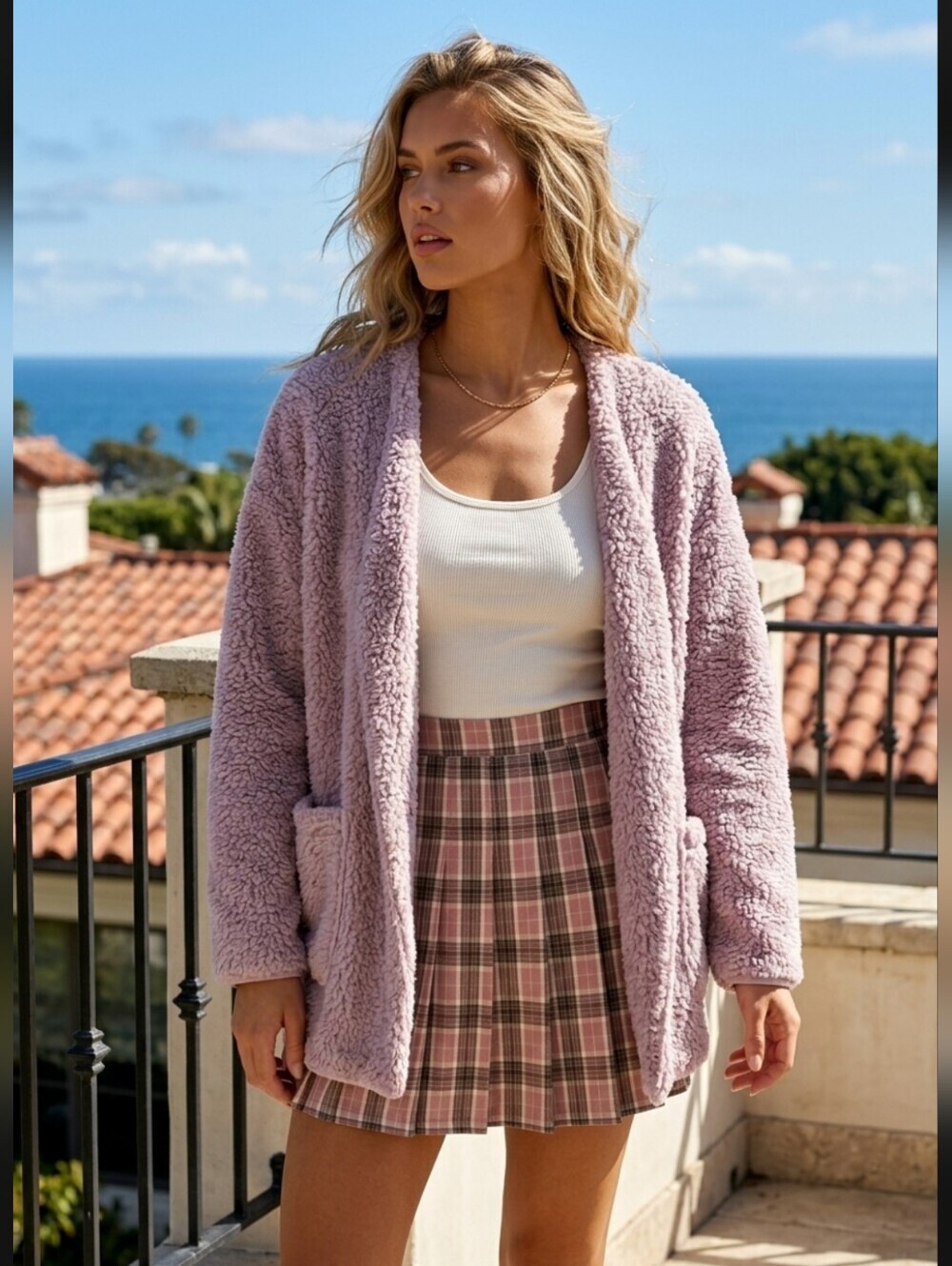 Cozy ☁️ Fluffy Cardigan Oversized Size Medium Purpish Pink